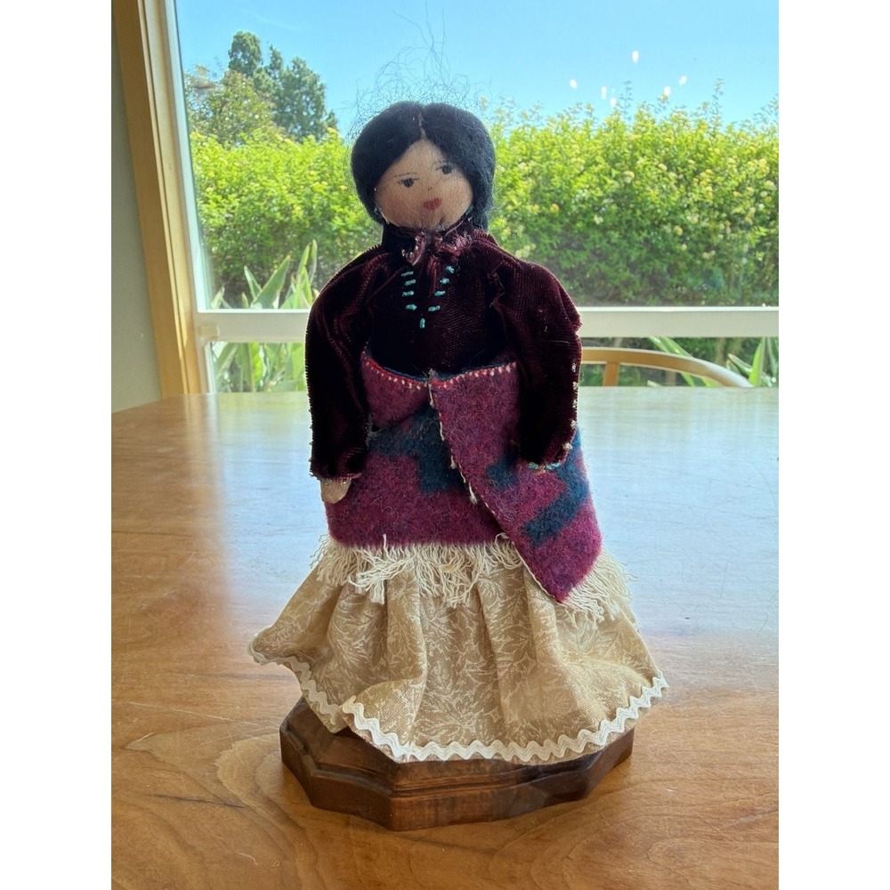 SC Begaye Navajo Nation Handmade Cloth Doll with Velvet Blouse and Woven Shawl